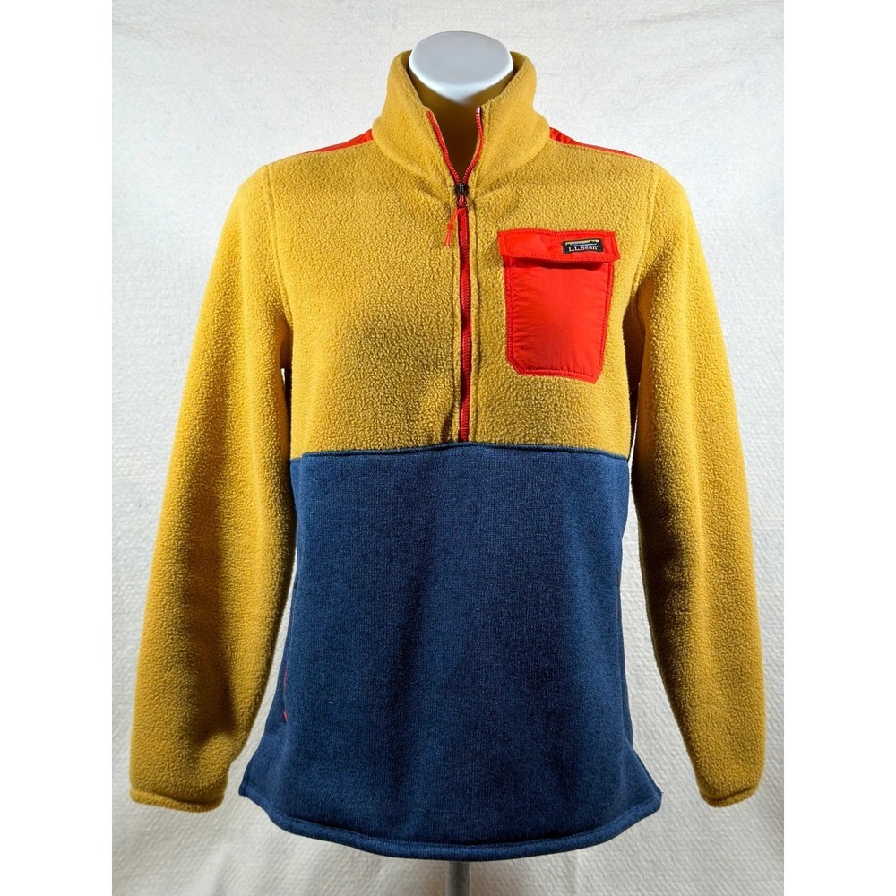 LL Bean Fleece Jacket Mens Medium Yellow Navy Red Full Zip Outdoor Gear M Casual